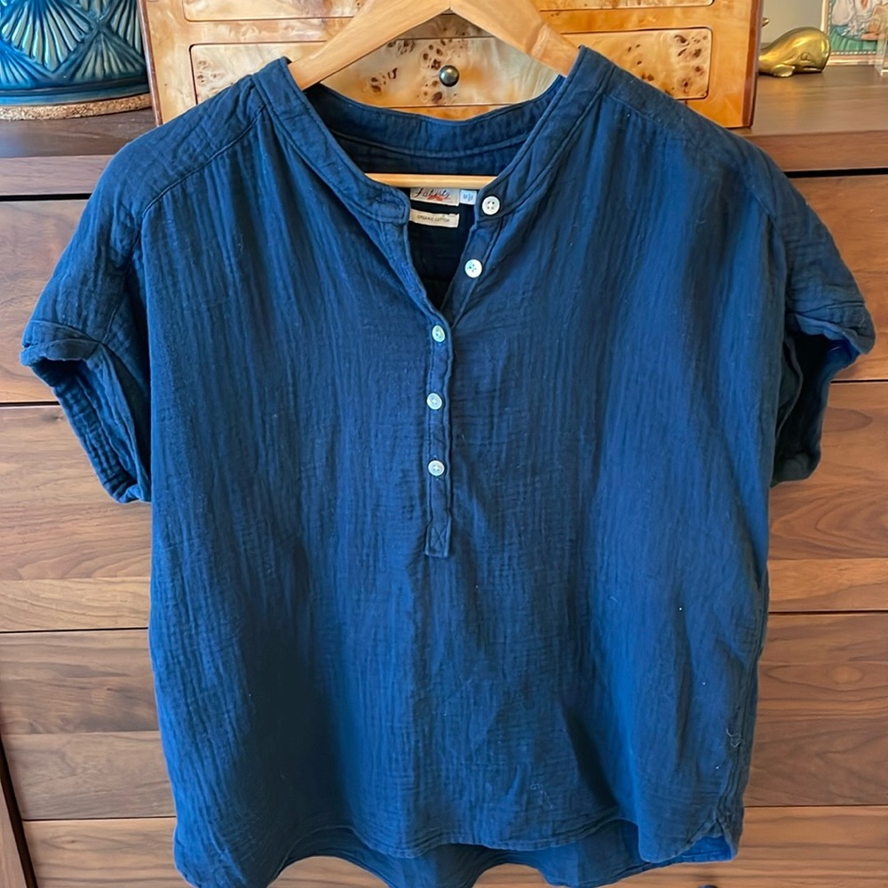 Faherty Dream Organic Cotton Gauze Shirt Navy